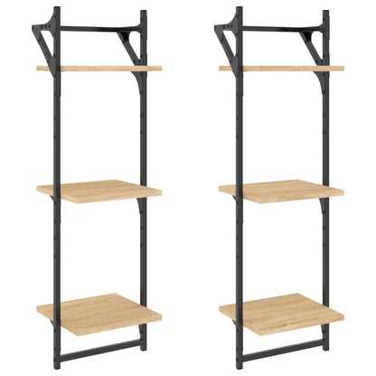 Wandschappen 3-Laags Met Stangen 2 St 30X25X100 Cm Sonoma Eiken