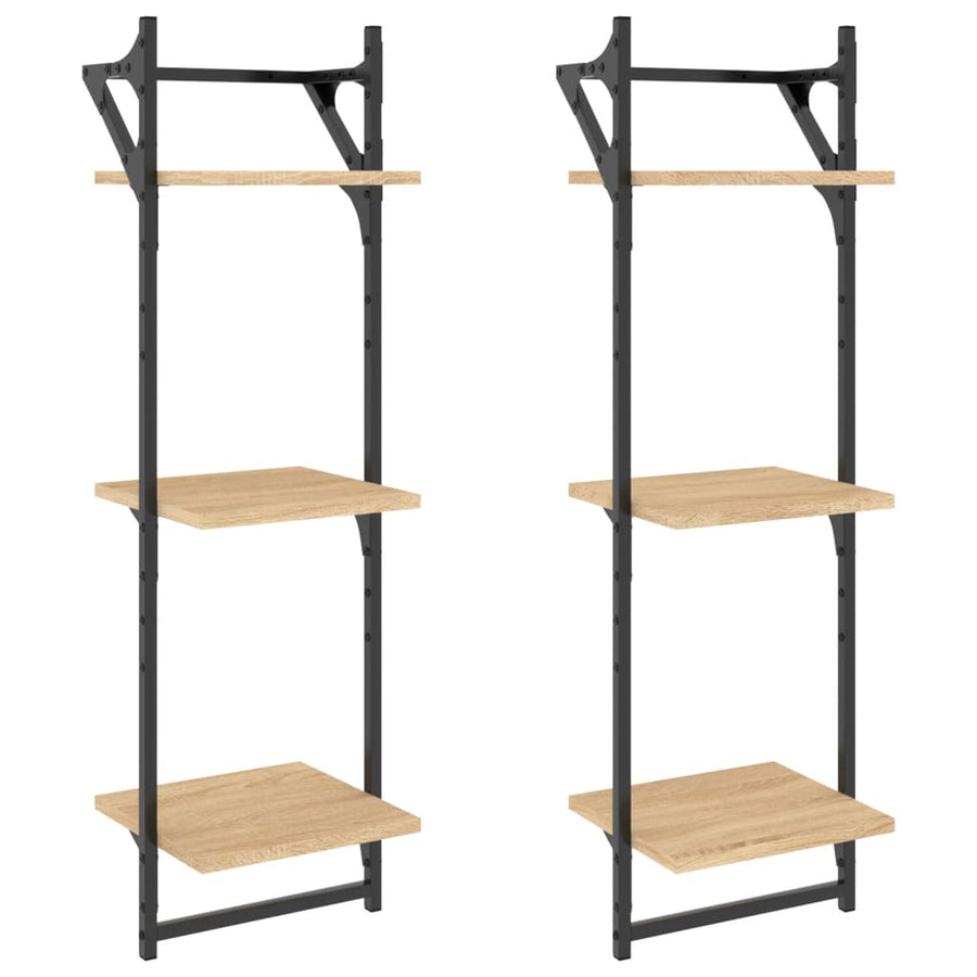 Wandschappen 3-Laags Met Stangen 2 St 30X25X100 Cm Sonoma Eiken