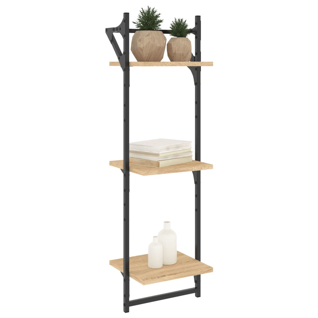 Wandschappen 3-Laags Met Stangen 2 St 30X25X100 Cm Sonoma Eiken
