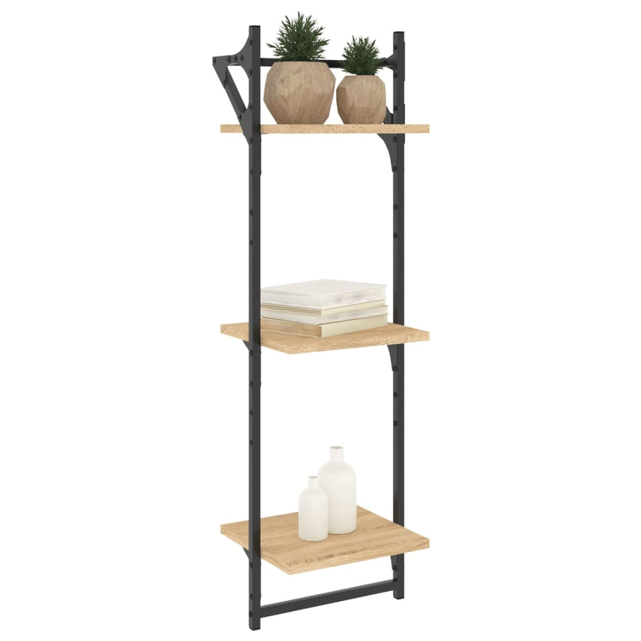 Wandschappen 3-Laags Met Stangen 2 St 30X25X100 Cm Sonoma Eiken
