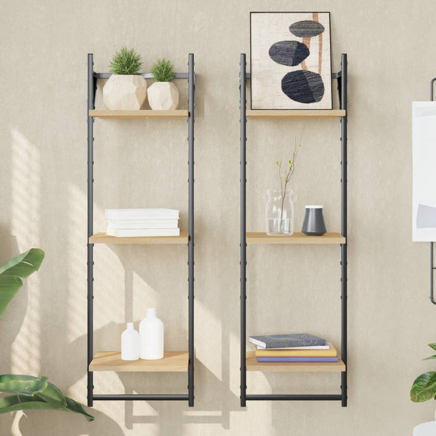 Wandschappen 3-Laags Met Stangen 2 St 30X25X100 Cm Sonoma Eiken