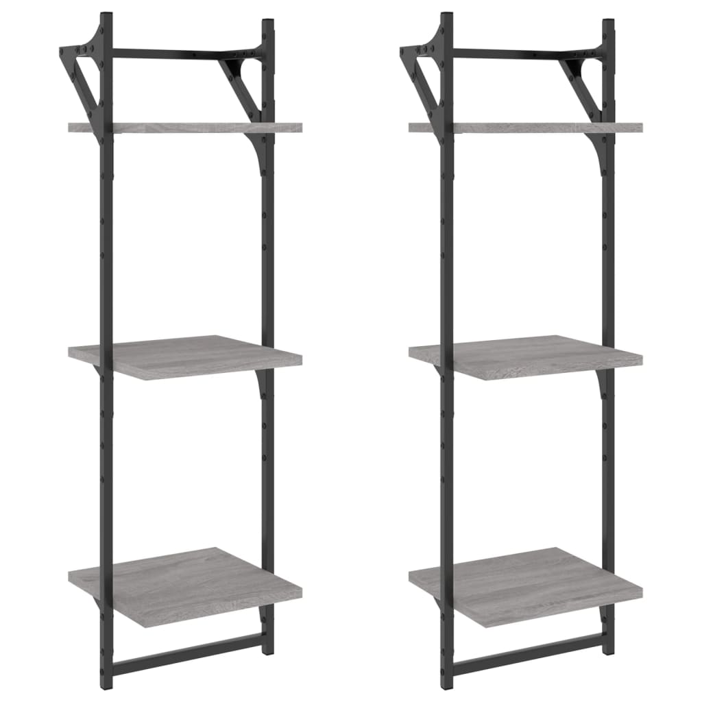 Wandschappen 3-Laags Met Stangen 2 St 30X25X100 Cm Grijs Sonoma