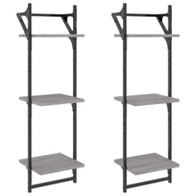 Wandschappen 3-Laags Met Stangen 2 St 30X25X100 Cm Grijs Sonoma