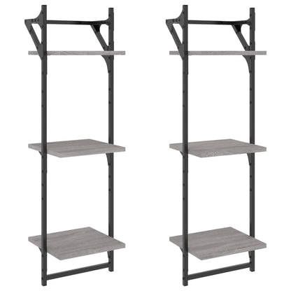 Wandschappen 3-Laags Met Stangen 2 St 30X25X100 Cm Grijs Sonoma
