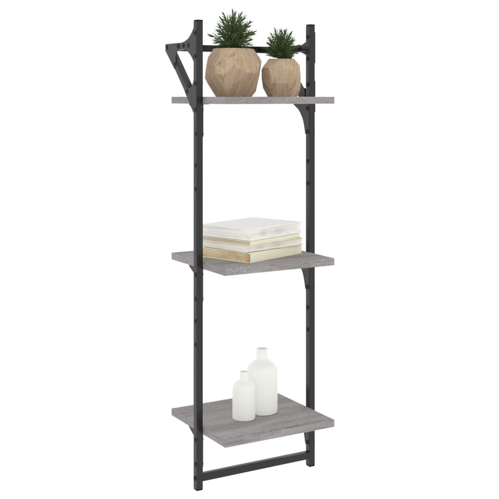Wandschappen 3-Laags Met Stangen 2 St 30X25X100 Cm Grijs Sonoma