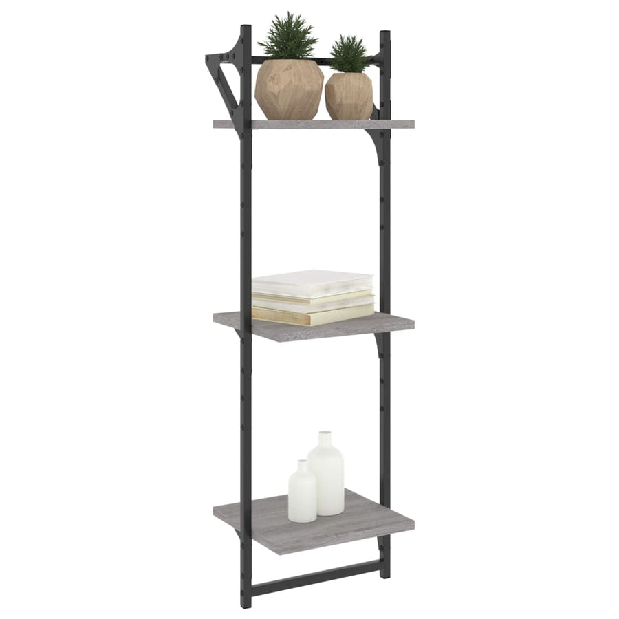 Wandschappen 3-Laags Met Stangen 2 St 30X25X100 Cm Grijs Sonoma