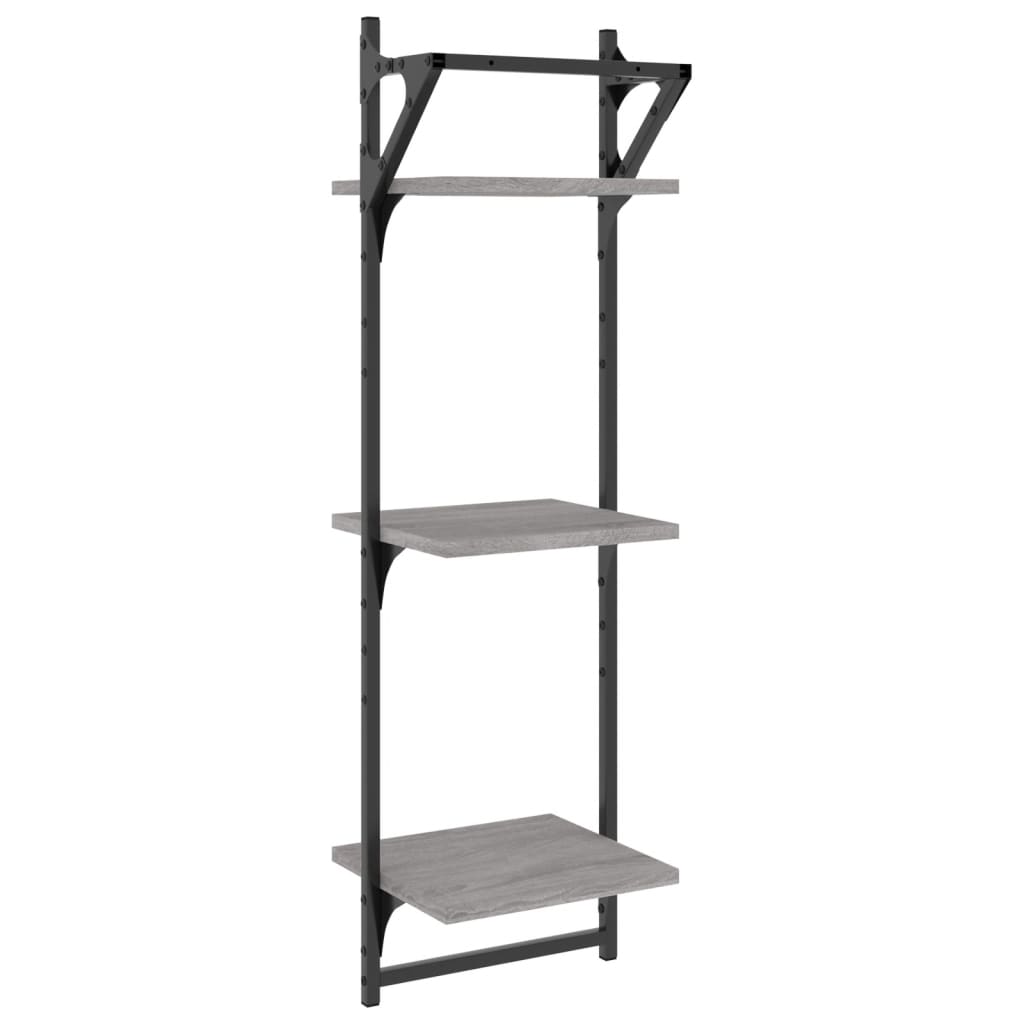 Wandschappen 3-Laags Met Stangen 2 St 30X25X100 Cm Grijs Sonoma