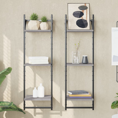 Wandschappen 3-Laags Met Stangen 2 St 30X25X100 Cm Grijs Sonoma