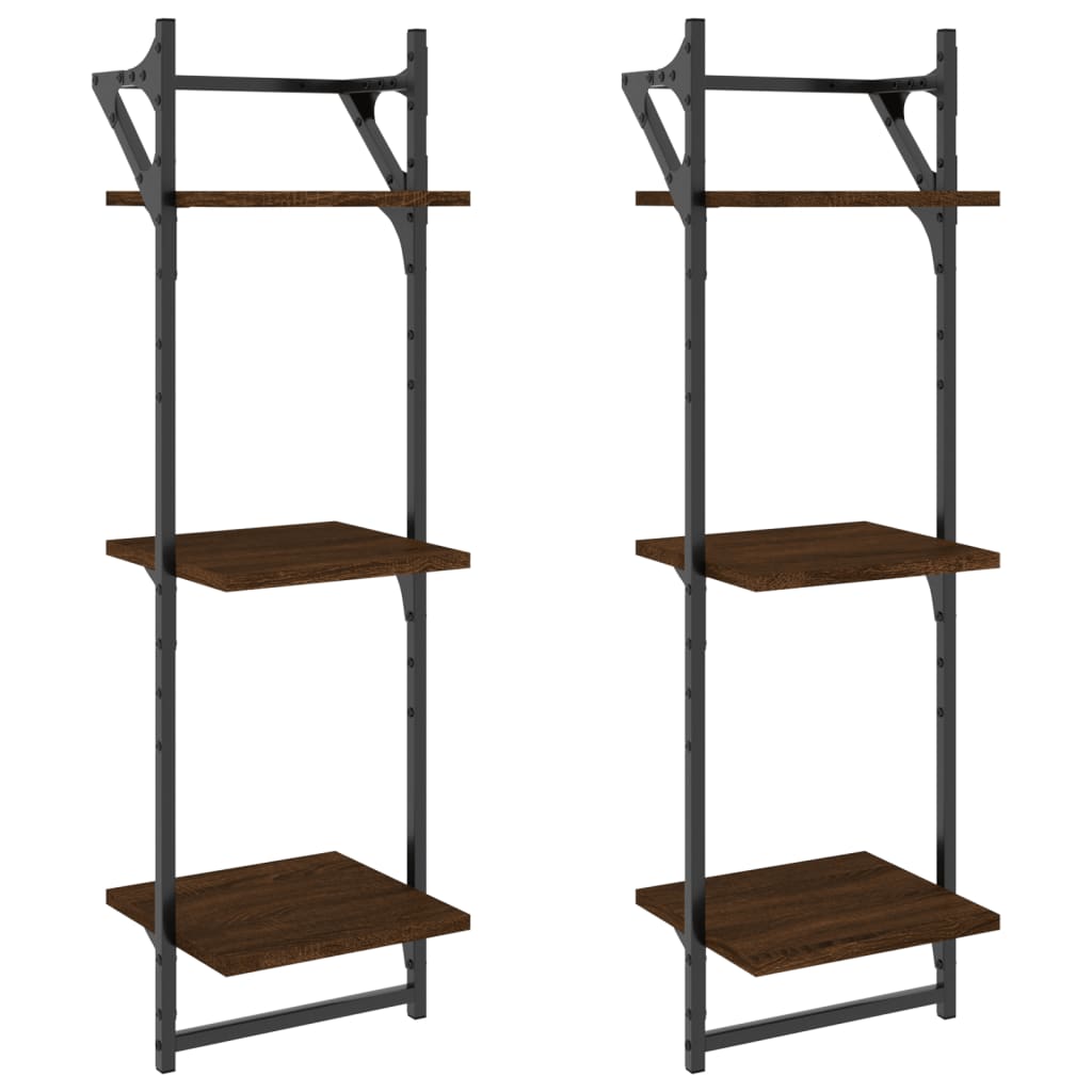 Wandschappen 3-Laags Met Stangen 2 St 30X25X100 Cm Bruineiken