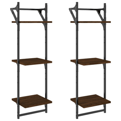 Wandschappen 3-Laags Met Stangen 2 St 30X25X100 Cm Bruineiken