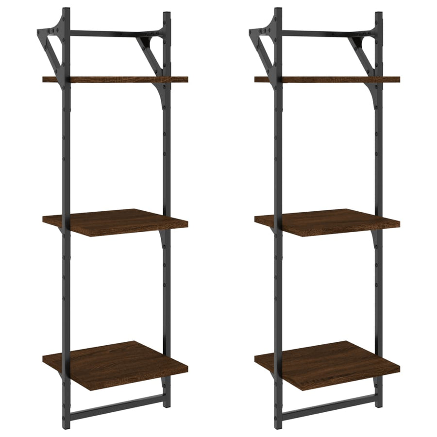 Wandschappen 3-Laags Met Stangen 2 St 30X25X100 Cm Bruineiken
