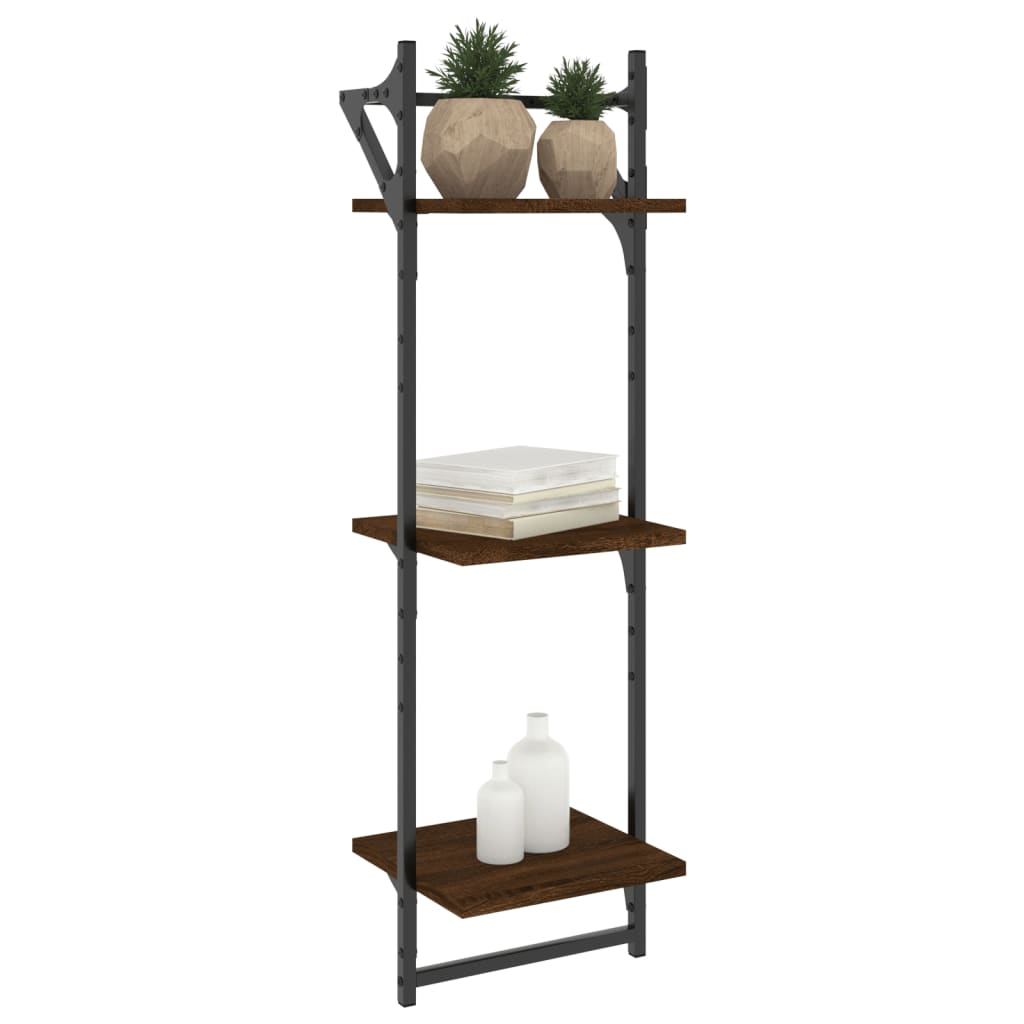 Wandschappen 3-Laags Met Stangen 2 St 30X25X100 Cm Bruineiken
