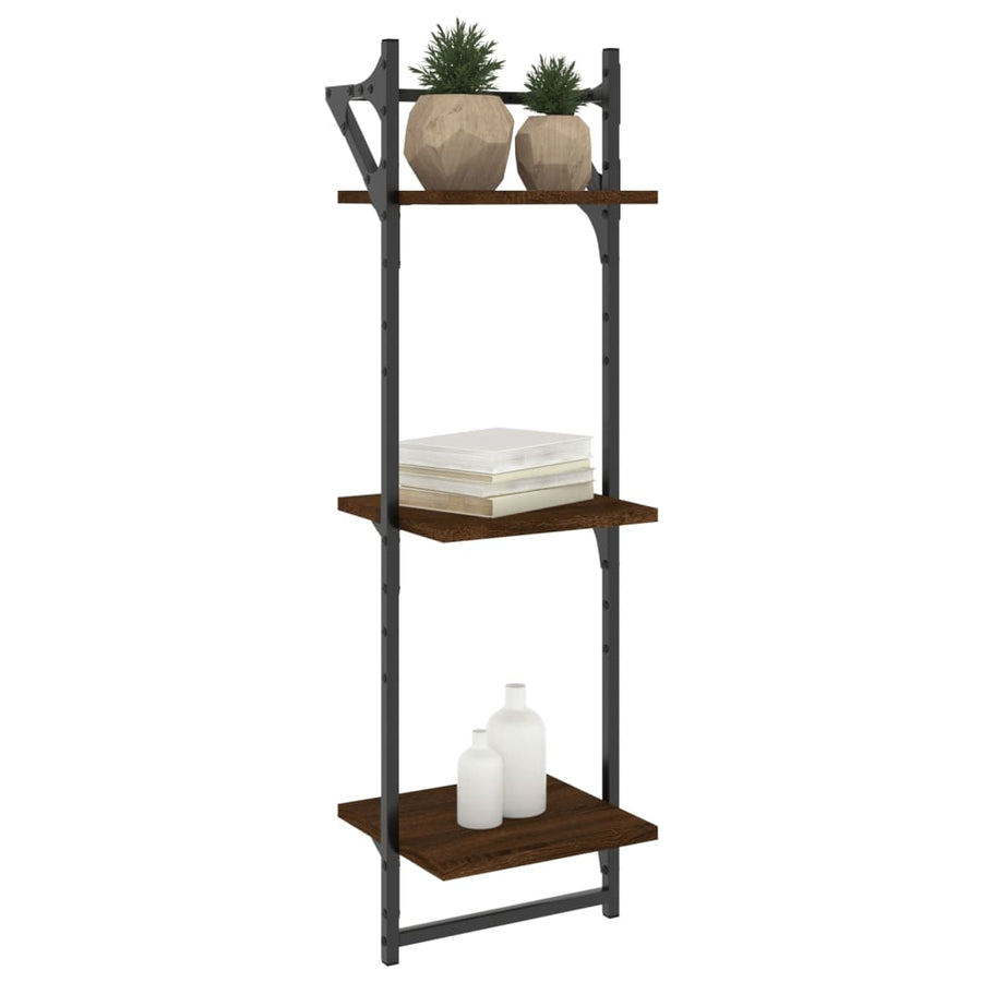 Wandschappen 3-Laags Met Stangen 2 St 30X25X100 Cm Bruineiken