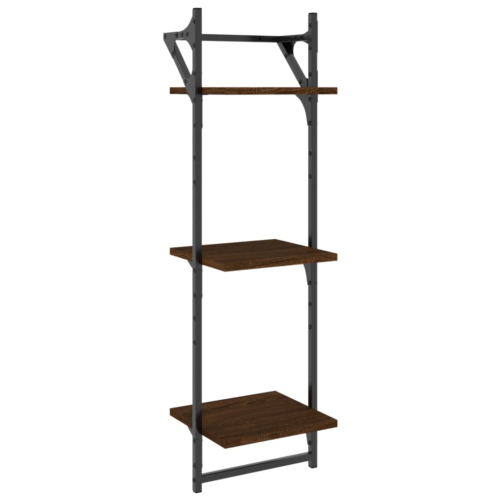 Wandschappen 3-Laags Met Stangen 2 St 30X25X100 Cm Bruineiken