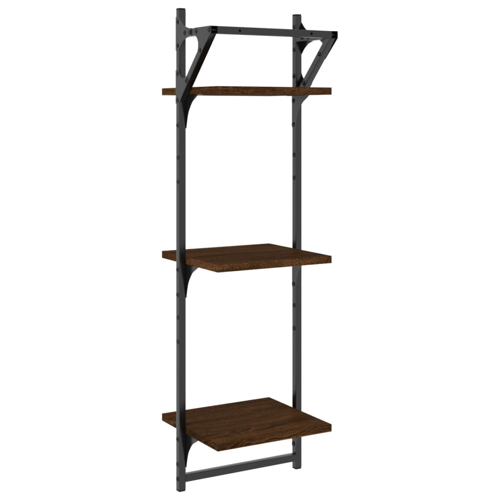 Wandschappen 3-Laags Met Stangen 2 St 30X25X100 Cm Bruineiken