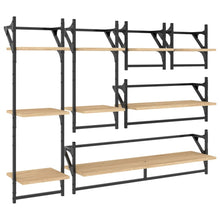 -Delige Wandschappenset Met Stangen Bewerkt Hout Sonoma eiken