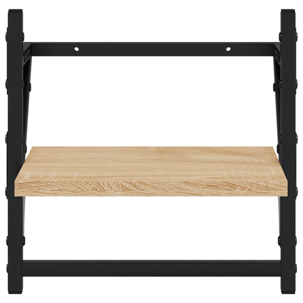 -Delige Wandschappenset Met Stangen Bewerkt Hout Sonoma eiken