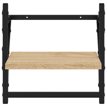 -Delige Wandschappenset Met Stangen Bewerkt Hout Sonoma eiken