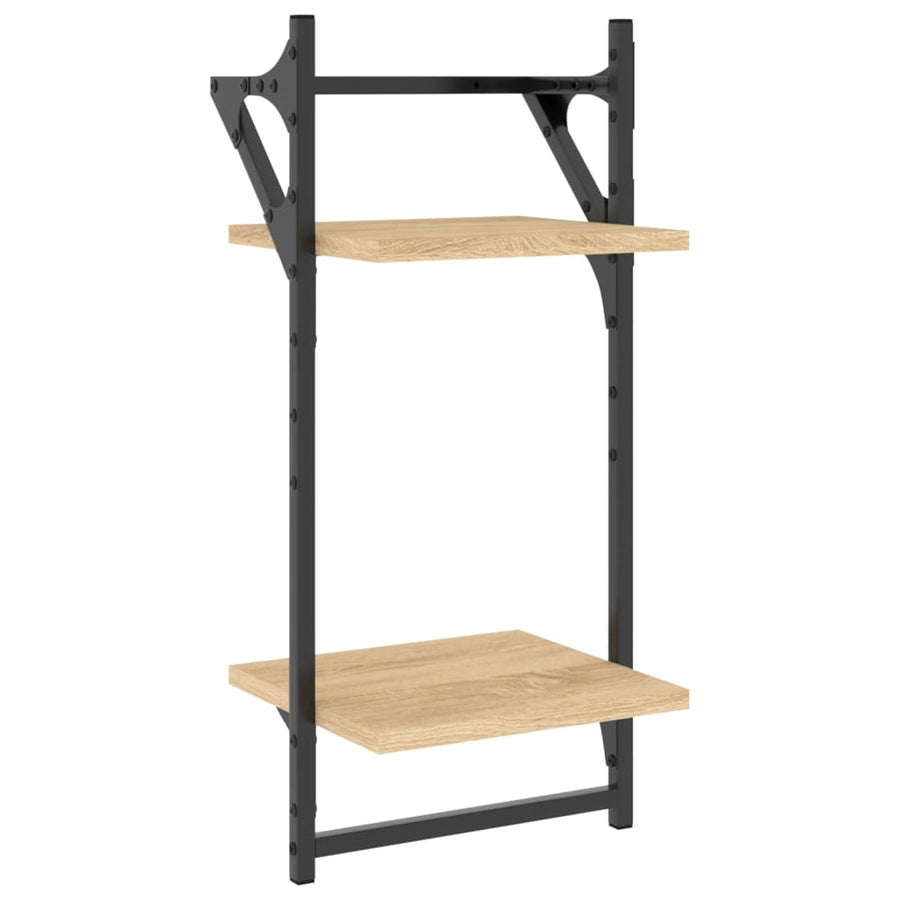 -Delige Wandschappenset Met Stangen Bewerkt Hout Sonoma eiken