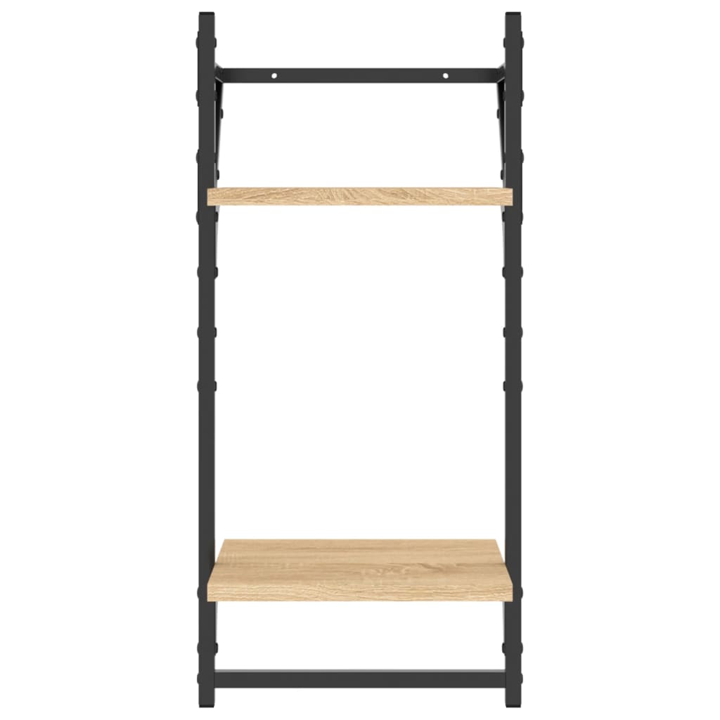 -Delige Wandschappenset Met Stangen Bewerkt Hout Sonoma eiken