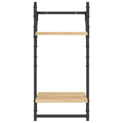 -Delige Wandschappenset Met Stangen Bewerkt Hout Sonoma eiken