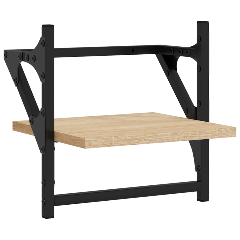-Delige Wandschappenset Met Stangen Bewerkt Hout Sonoma eiken