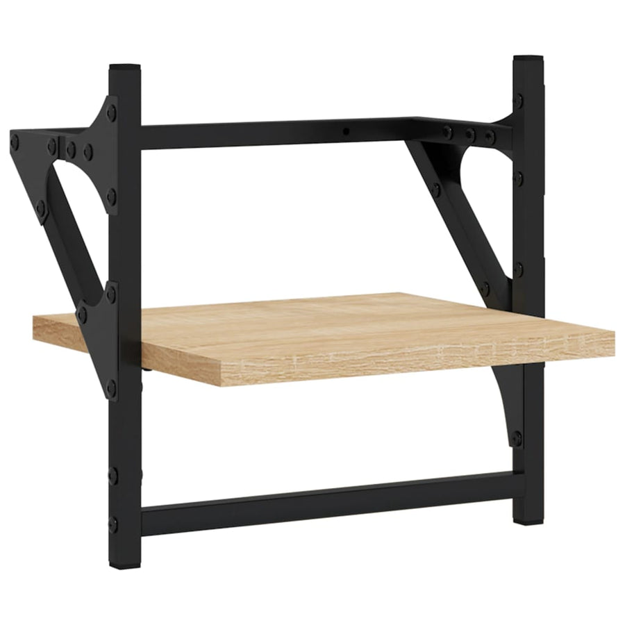 -Delige Wandschappenset Met Stangen Bewerkt Hout Sonoma eiken