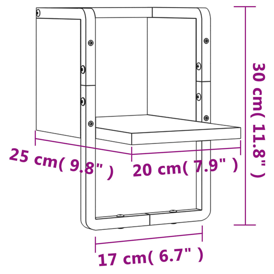Wandschap Met Stang 20 x 25 x 30 cm Zwart