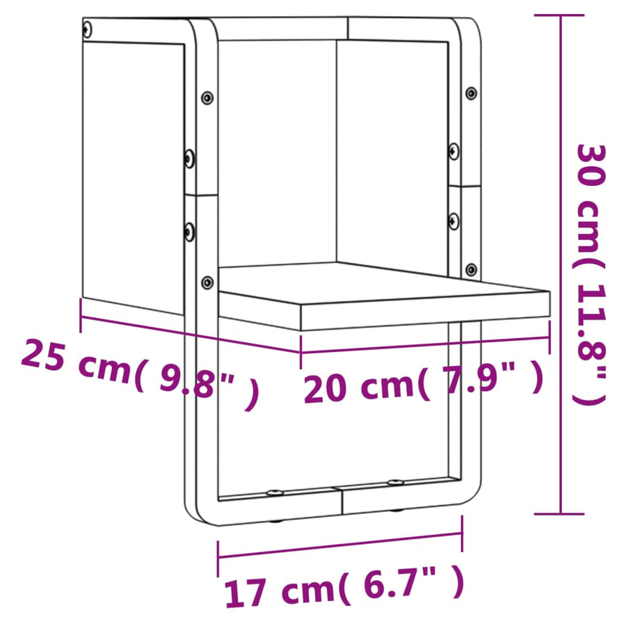 Wandschap Met Stang Eikenkleurig 20 x 25 x 30 cm Grijs sonoma