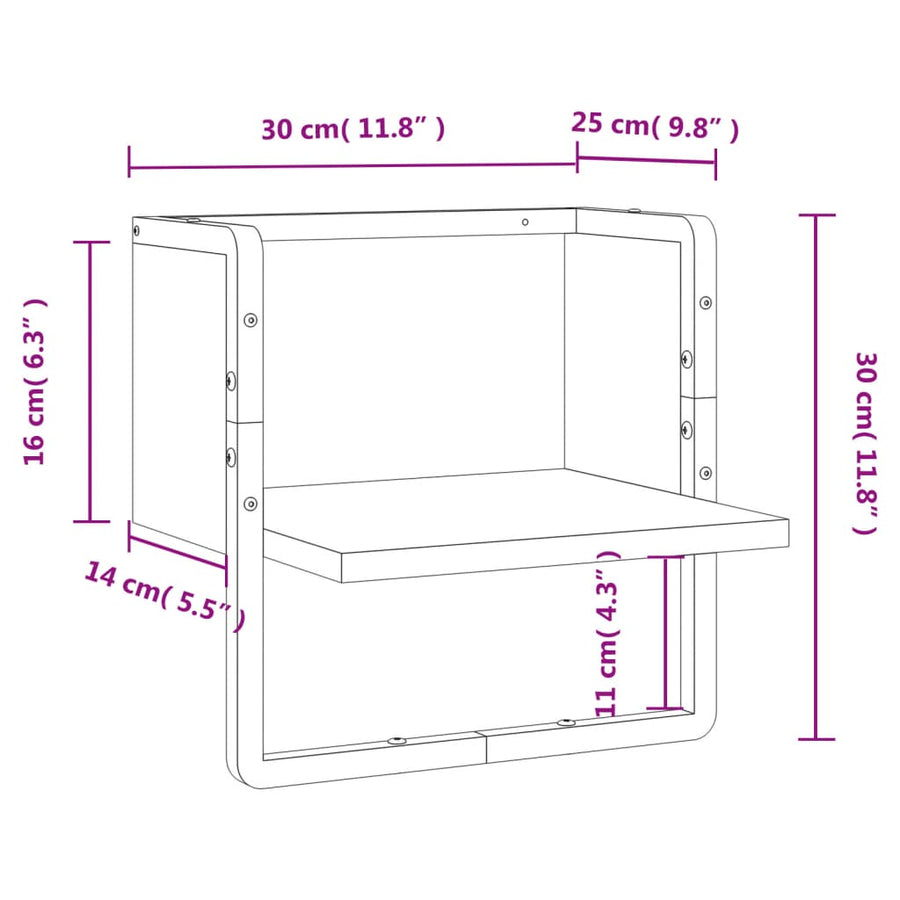 Wandschap Met Stang 30 x 25 x 30 cm Zwart