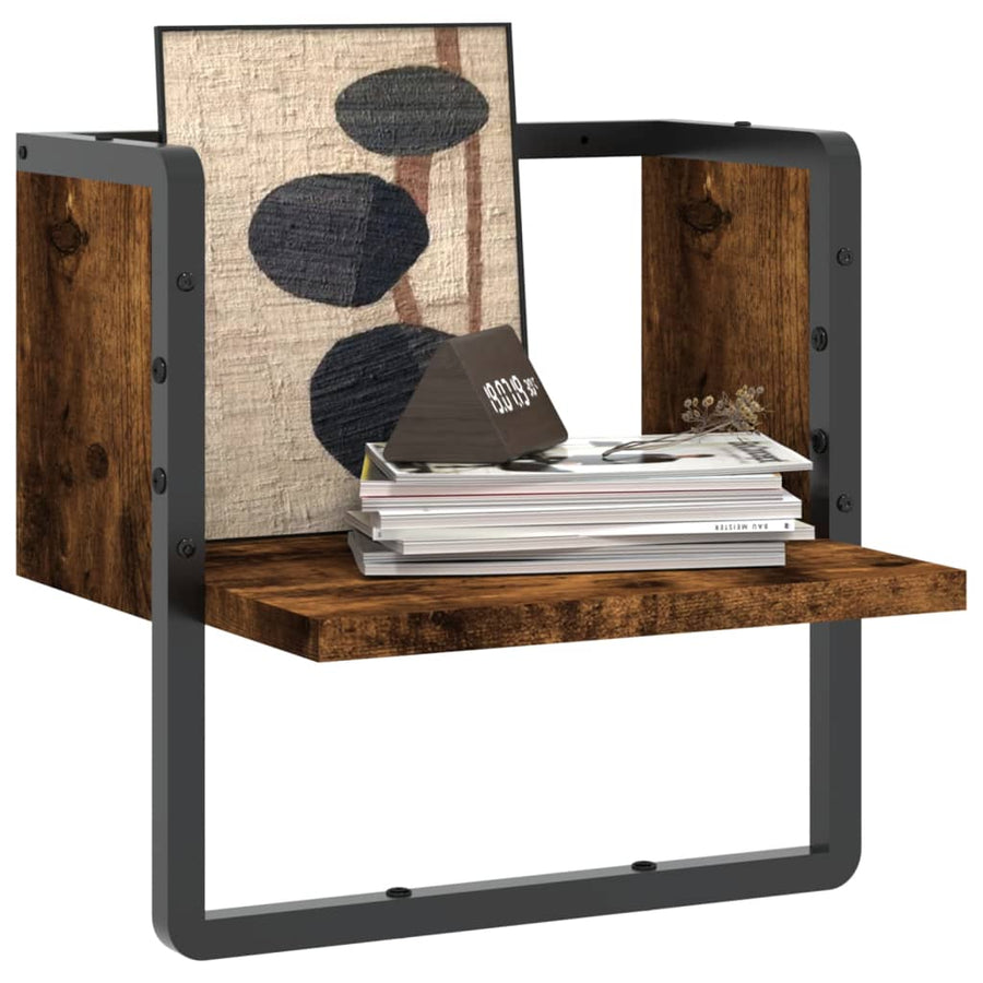 Wandschap met stang 30x25x30 cm gerookt eikenkleurig