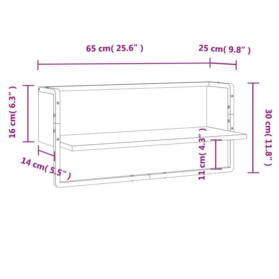 Wandschap Met Stang Kleurig Sonoma Eiken 65 x 25 x 30 cm