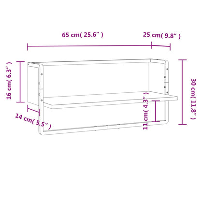 Wandschap Met Stang Eikenkleurig 65 x 25 x 30 cm Grijs sonoma