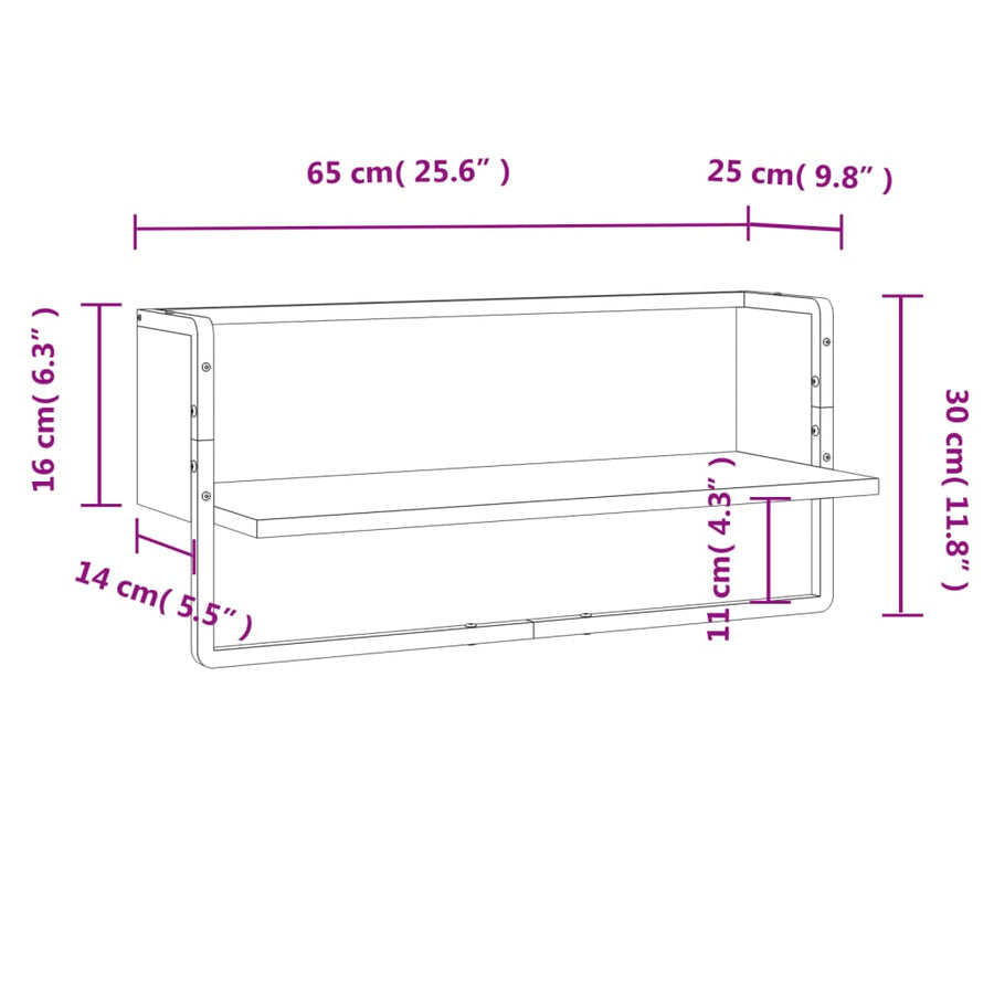 Wandschap Met Stang Eikenkleurig 65 x 25 x 30 cm Grijs sonoma