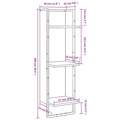 Wandrek 3-Laags Bewerkt Hout Kleurig 30 x 25 x 100 cm Sonoma eiken