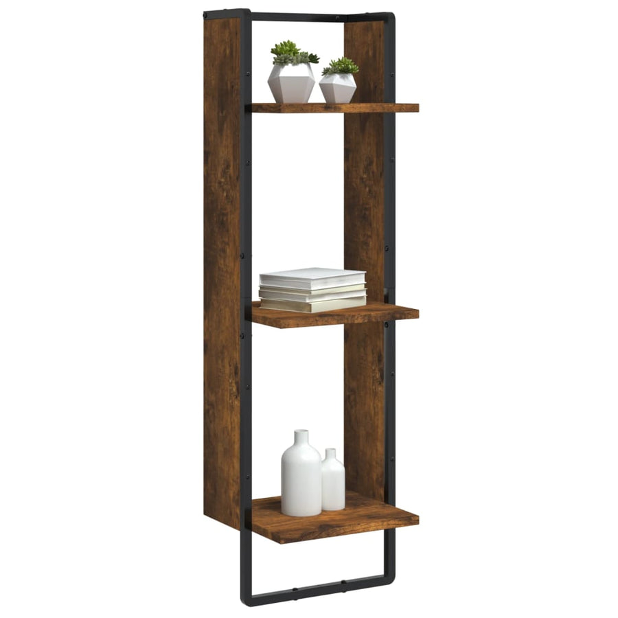 Wandrek 3-Laags 30X25X100 Cm Bewerkt Hout Gerookt Eikenkleurig