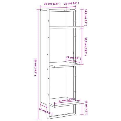 Wandrek 3-Laags 30X25X100 Cm Bewerkt Hout Gerookt Eikenkleurig