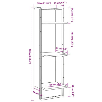 Wandrek 3-Laags 30X25X100 Cm Bewerkt Hout Bruin Eikenkleur