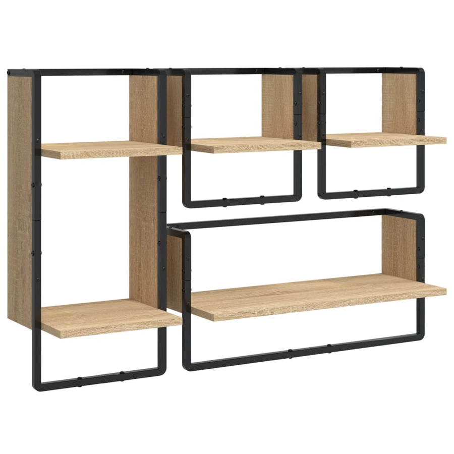 -Delige Wandschappenset Met Stangen Bewerkt Hout Sonoma eiken