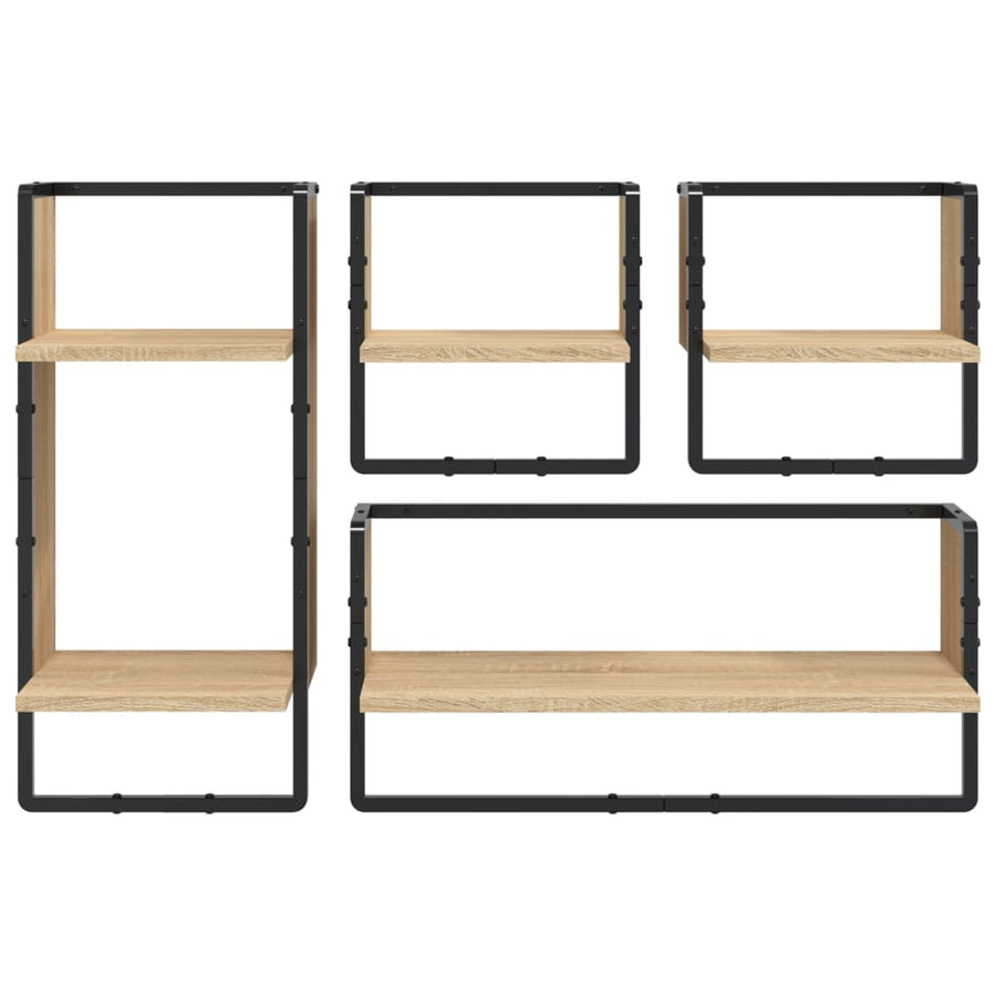 -Delige Wandschappenset Met Stangen Bewerkt Hout Sonoma eiken