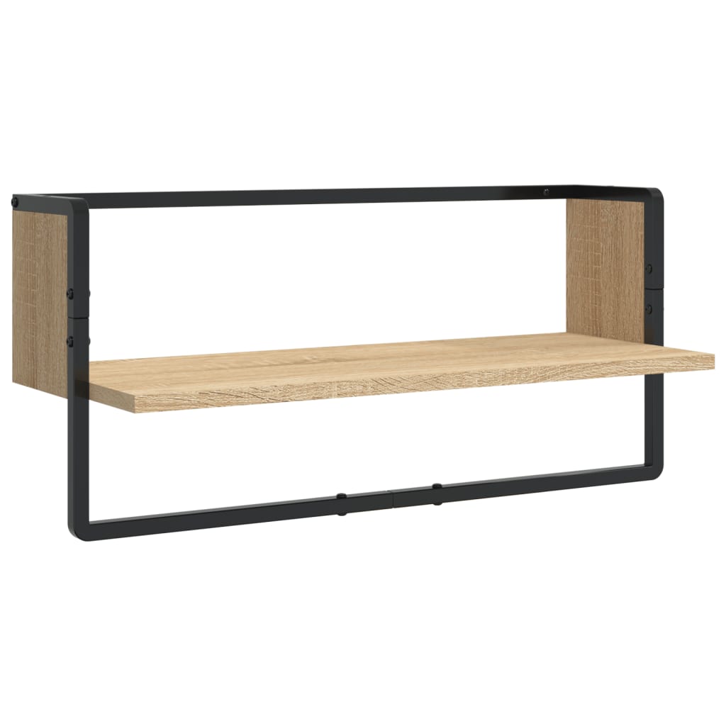 -Delige Wandschappenset Met Stangen Bewerkt Hout Sonoma eiken