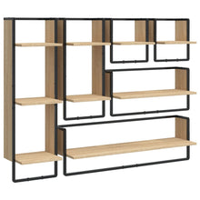 -Delige Wandschappenset Met Stangen Bewerkt Hout Sonoma eiken