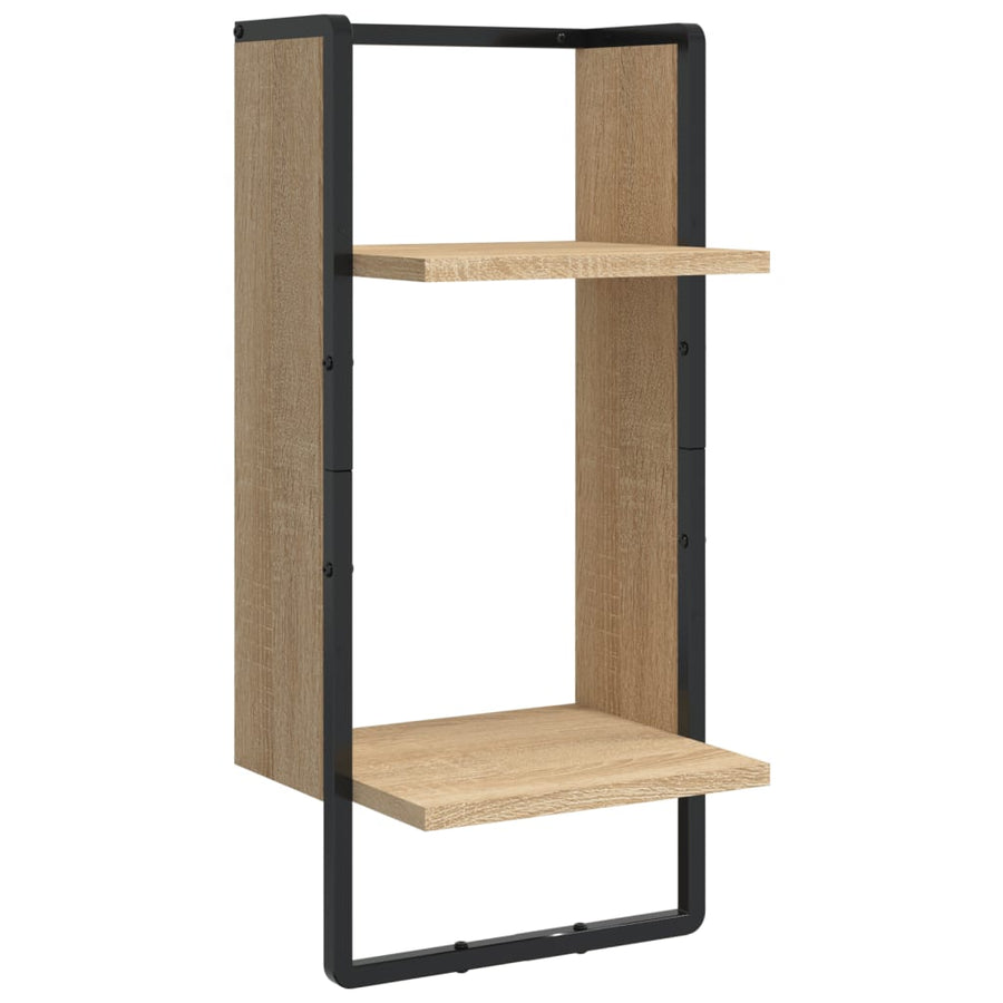 -Delige Wandschappenset Met Stangen Bewerkt Hout Sonoma eiken
