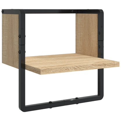 -Delige Wandschappenset Met Stangen Bewerkt Hout Sonoma eiken