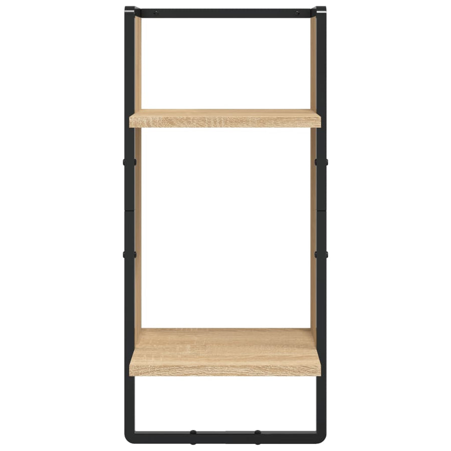 -Delige Wandschappenset Met Stangen Bewerkt Hout Sonoma eiken