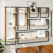 6-piece Wall Shelf Set with Rods Engineered Wood Sonoma Oak
