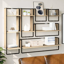 -Delige Wandschappenset Met Stangen Bewerkt Hout Sonoma eiken