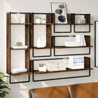 6-piece Wall Shelf Set with Rods Treated Wood Smoked Oak