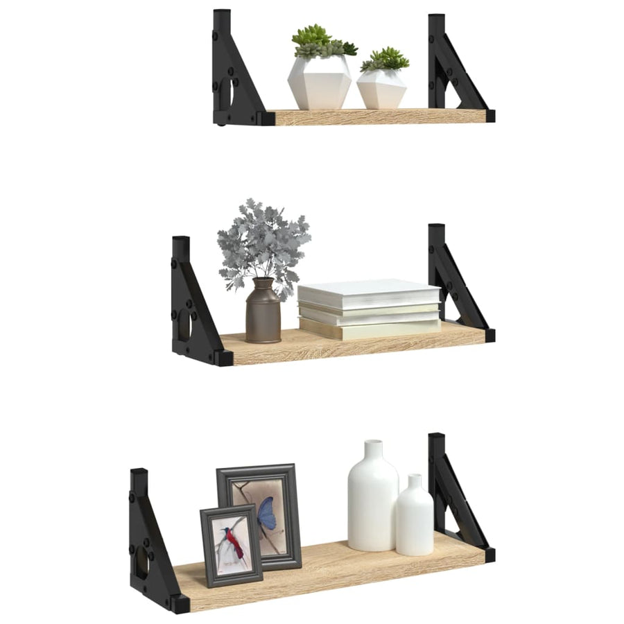 3-delige Wandschappenset bewerkt hout sonoma eikenkleurig Sonoma eiken