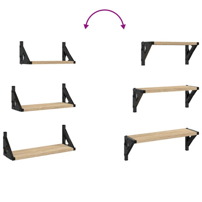 3-delige Wandschappenset bewerkt hout sonoma eikenkleurig Sonoma eiken